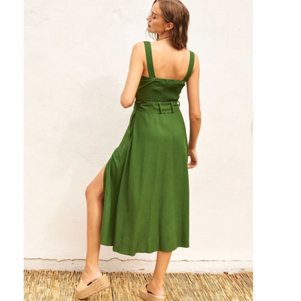 Dress Forum Green Sleeveless Linen Blend Buckle Dress - Picture 3 of 9